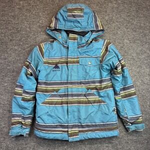 Burton‎ Dryride Snowboard Jacket Kids S 7/8 Blue Striped Insulated Winter Coat